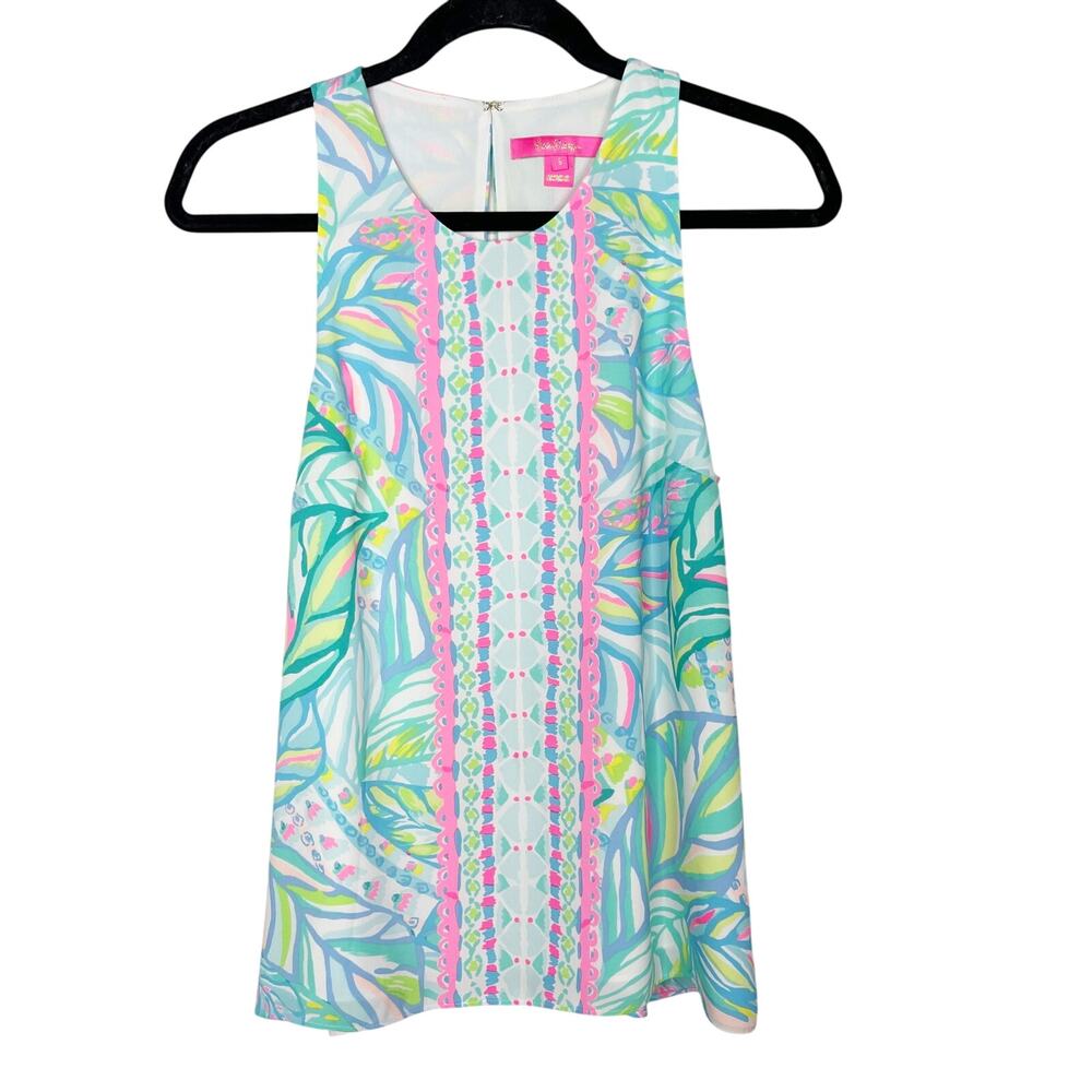 Lilly Pulitzer Small Green Pink Blue Lyle Sleeveless Top in Maraca My World Crew